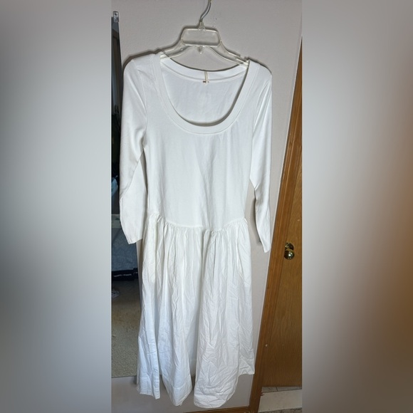 Free People Cream Sundress with 3/4 Sleeves and Square Neck - Picture 5 of 7